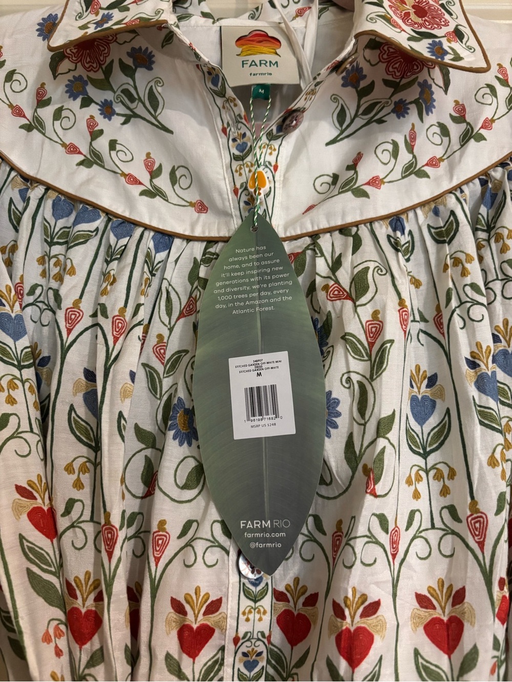 farm rio stitched garden mini dress in off white - Picture 5 of 5